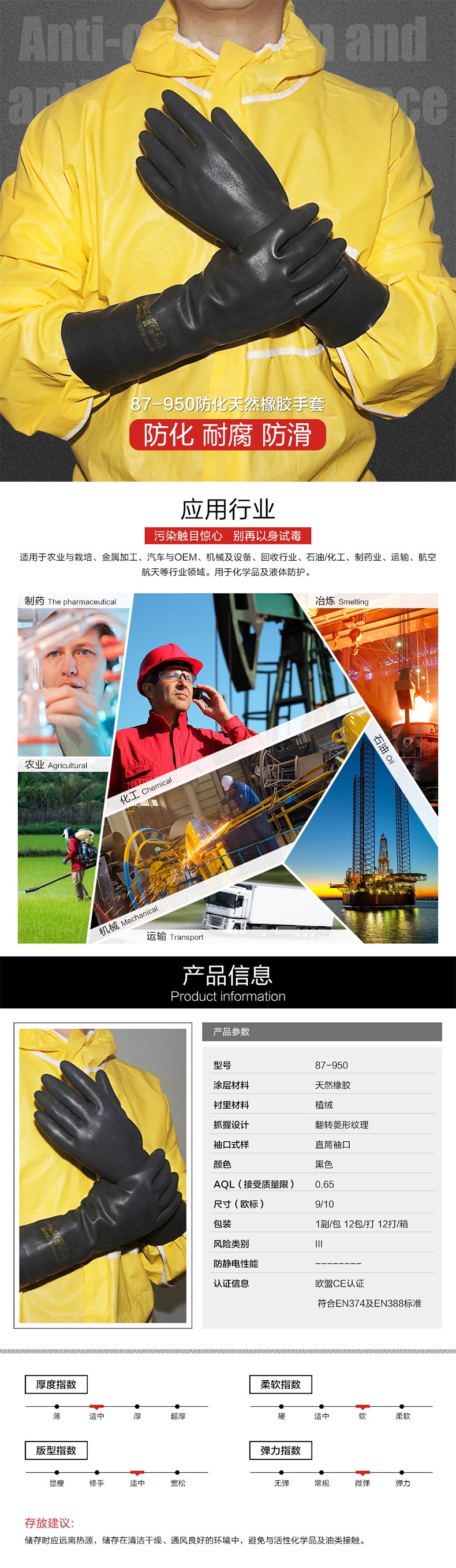 海固087-950防化服配件手套 化學(xué)品防護手套，耐酸堿防護手套圖片