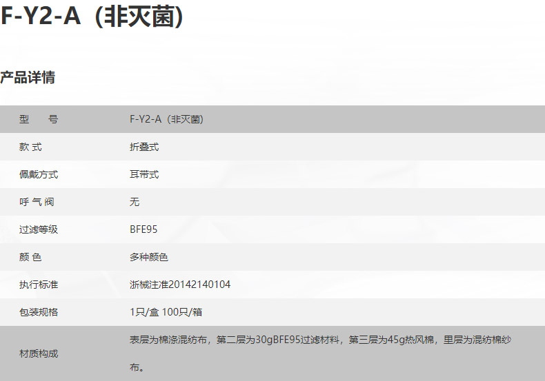 朝美9527 F-Y2-A普通醫(yī)用口罩產品參數